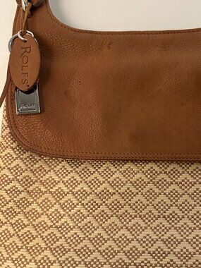 Vintage Rolfs Woven Dimond Pattern Shoulder Bag with Genuine Leather Trim